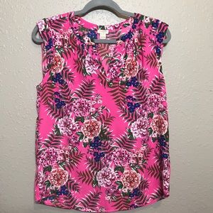 J.Crew Women's Size 6 Bright Pink Floral Split-Neck Tank Top Shell G7553